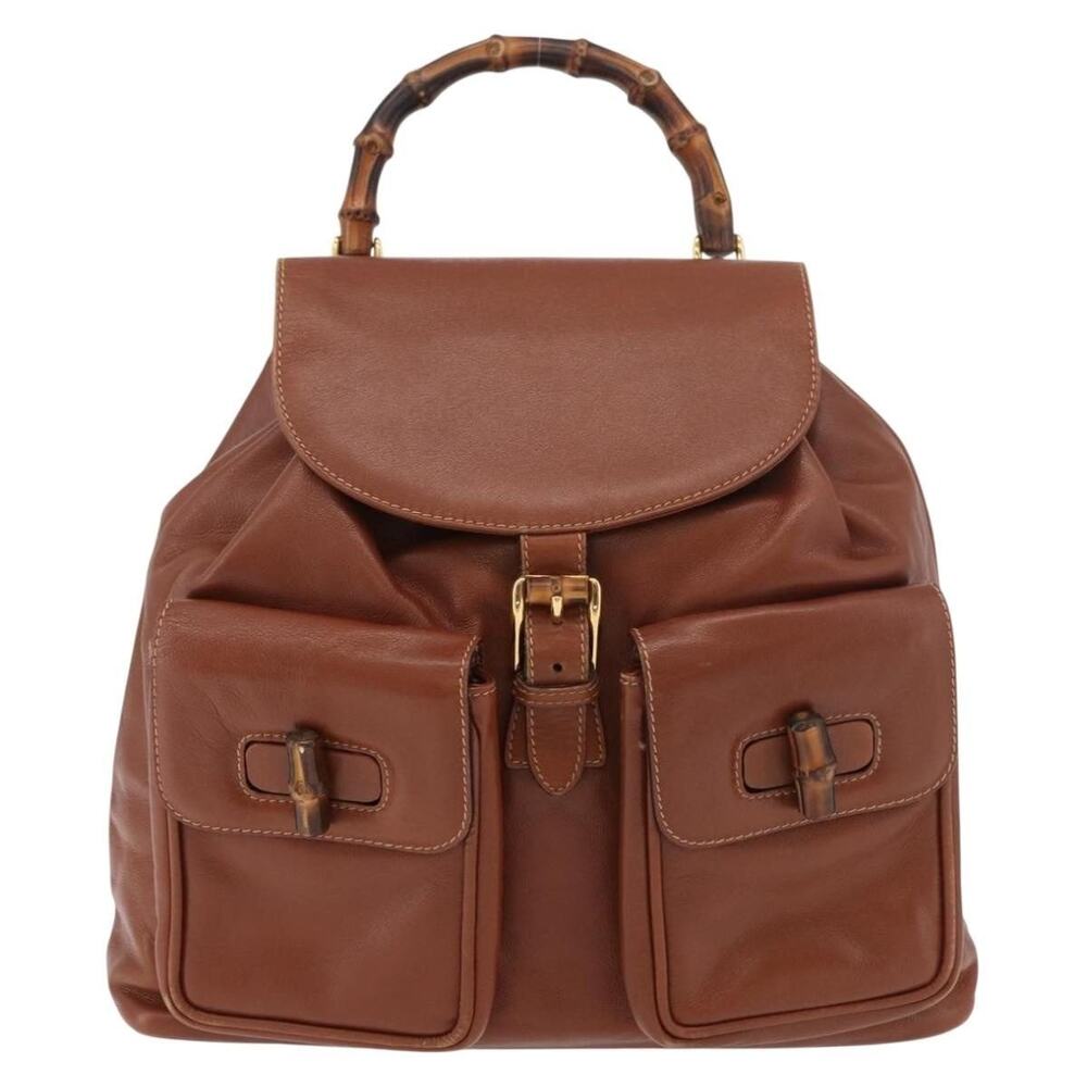 Gucci Bamboo Leather Backpack Brown